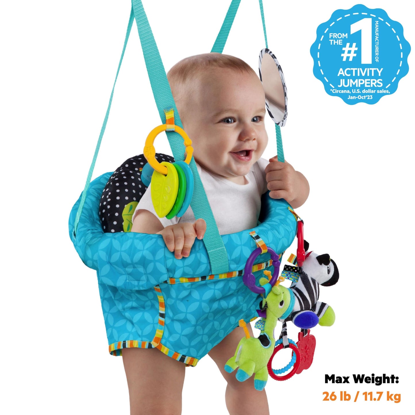 Bright Starts Bounce 'n Spring Deluxe uksekiik beebile, mänguasjadega