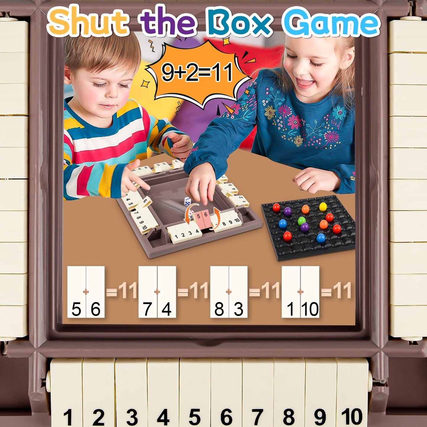 Yizemay 2-in-1 board game “Shut The Box” and rainbow beads game