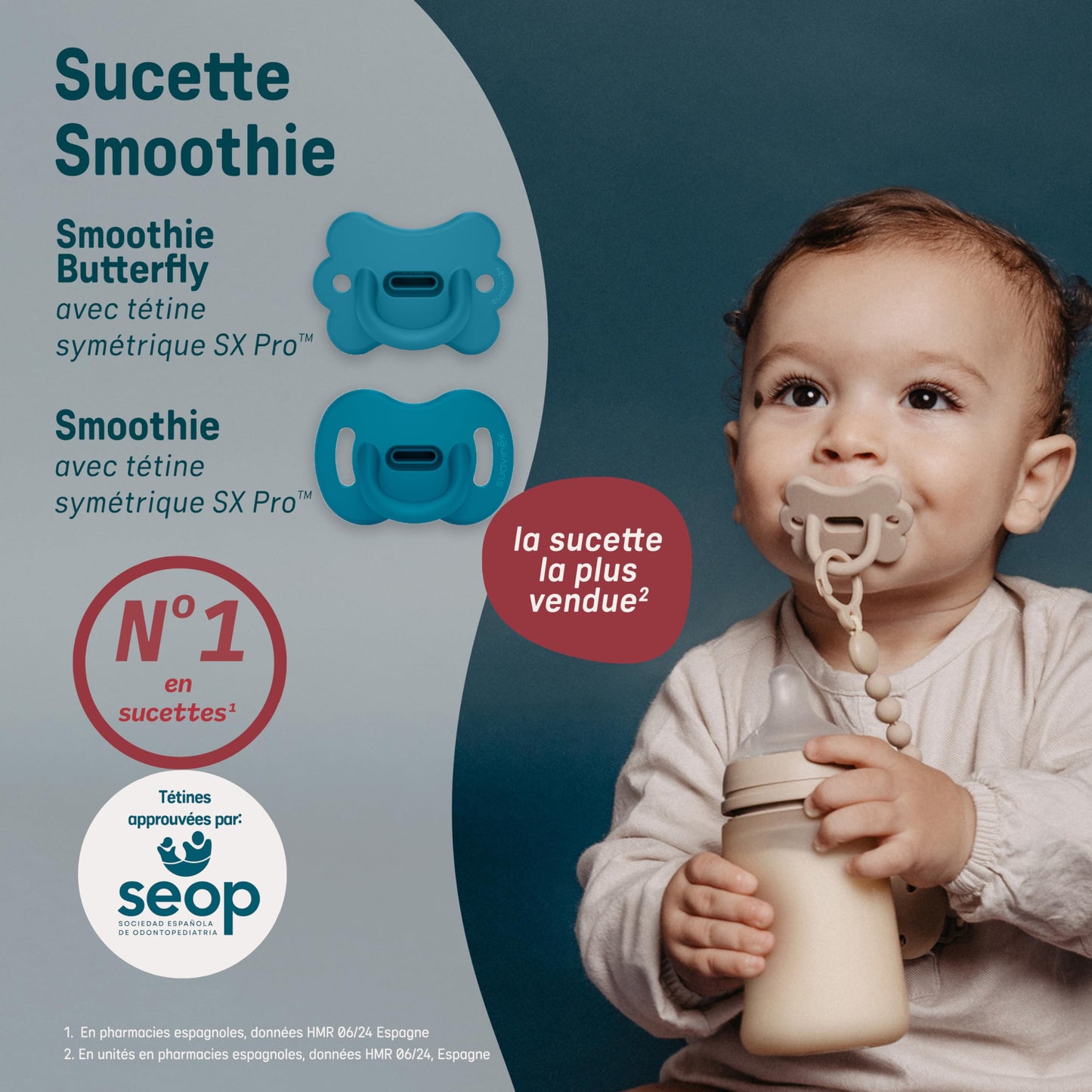 Suavinex Smoothie SX Pro ortodontiline silikoonlutt, 0-6 kuud, sinine 2tk