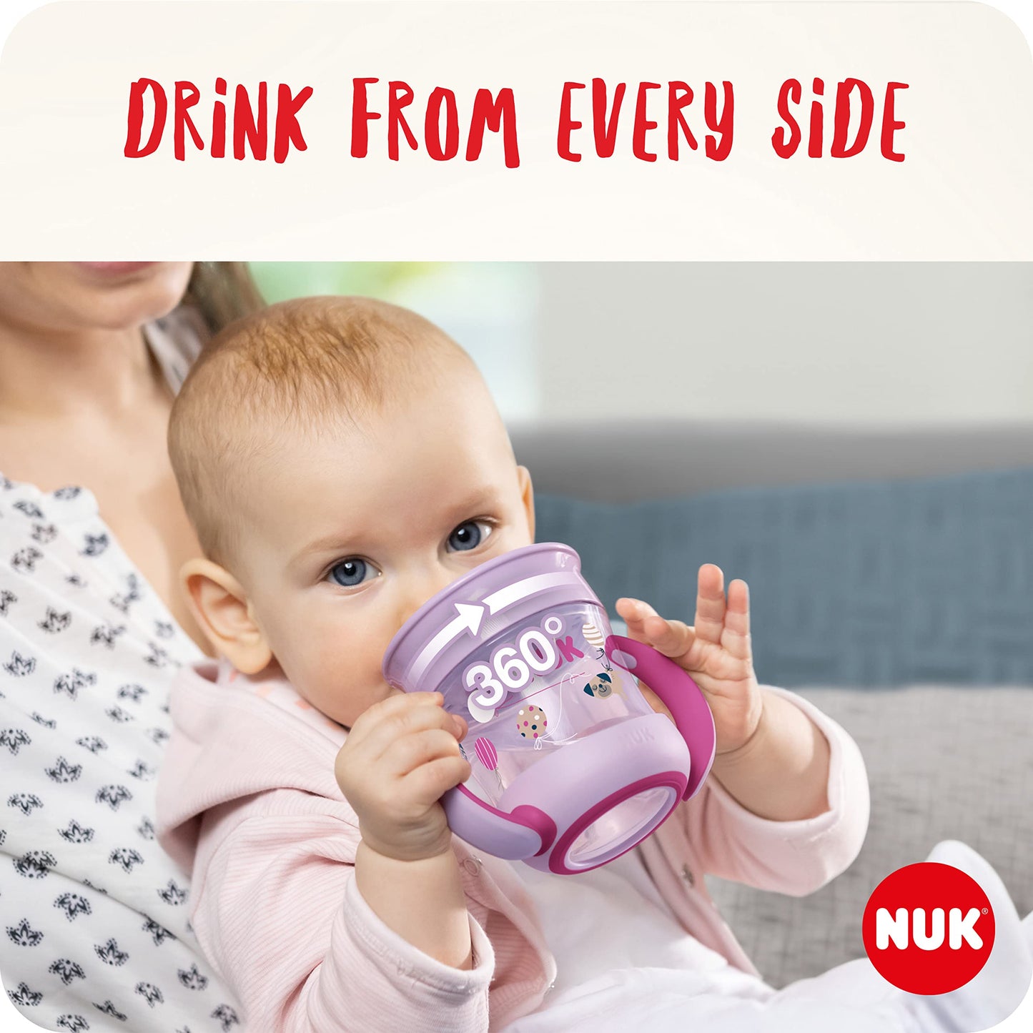 NUK Mini Magic joogitops 360° äärega, 160 ml, alates 6. elukuust, sinine hiirekujundusega