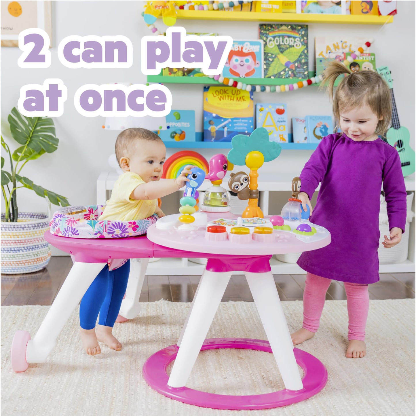 Bright Starts Around We Go Tropic Coral 2-in-1 play center and activity table, pink