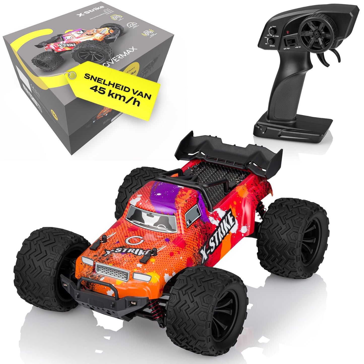 Overmax X-Strike puldiauto – 45 km/h, 4WD, LED-tuled, 2 akuga komplekt