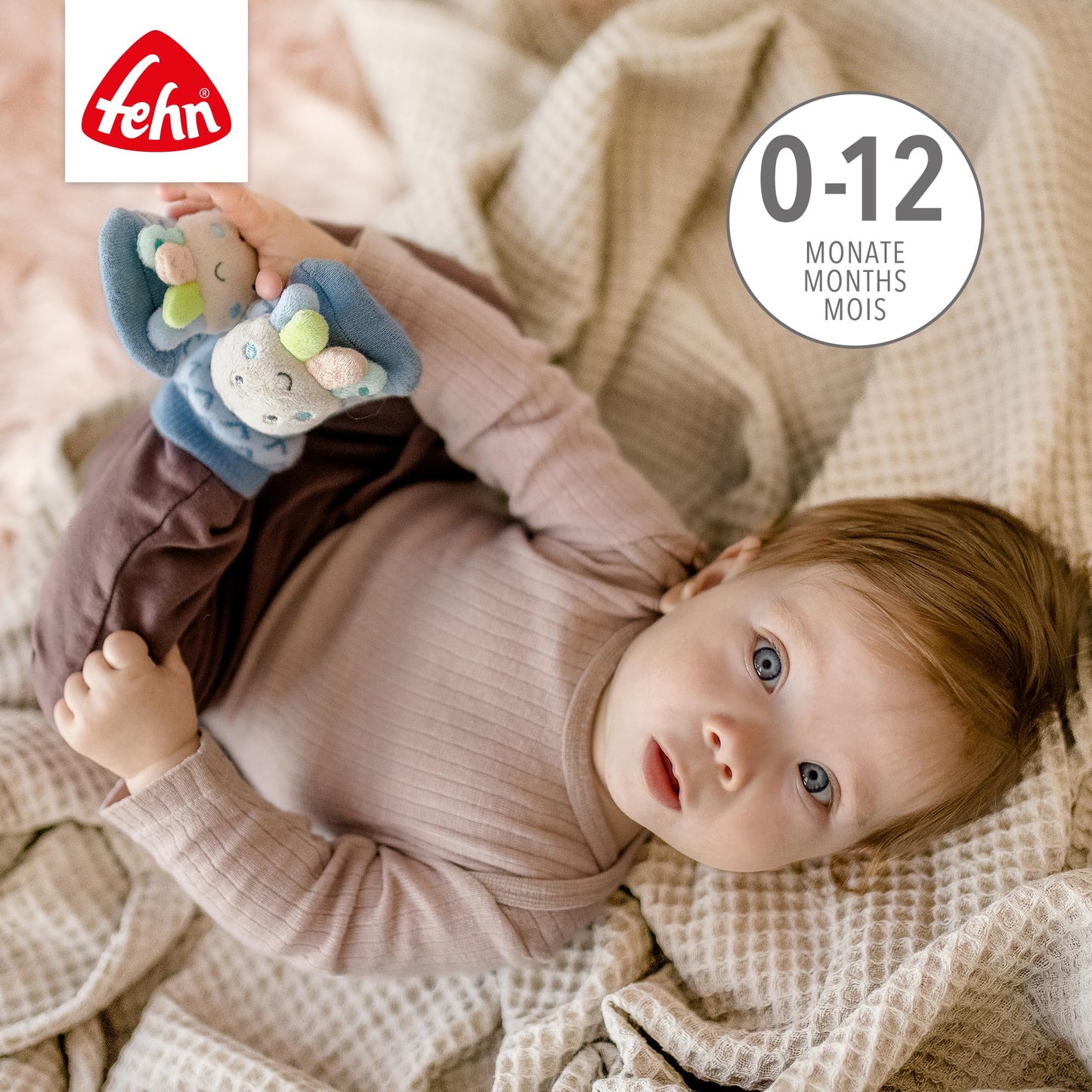 Fehn baby socks with rattle octopus, 0–12 months, 12 cm