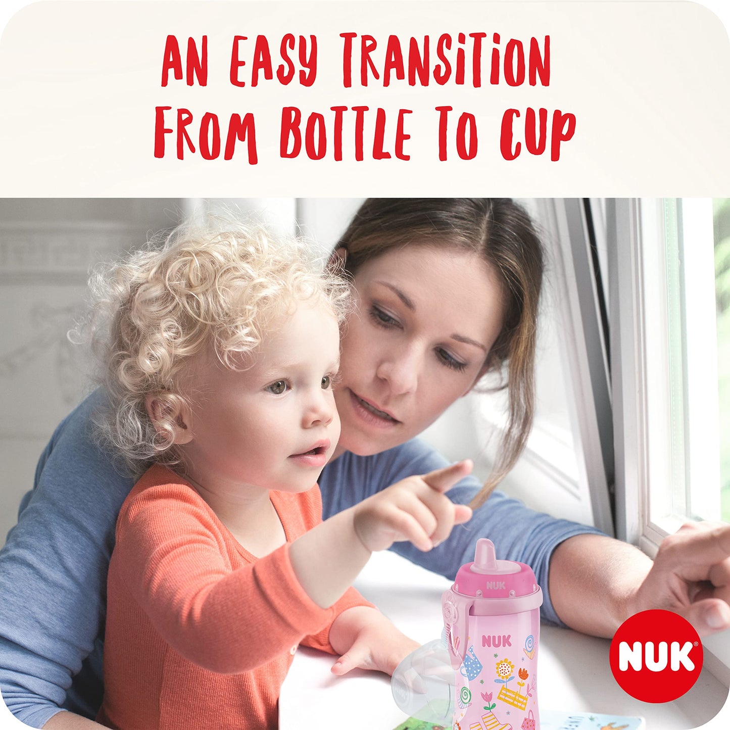 NUK Kiddy Cup joogitops lastele, 12+ kuud, 300 ml, kollane