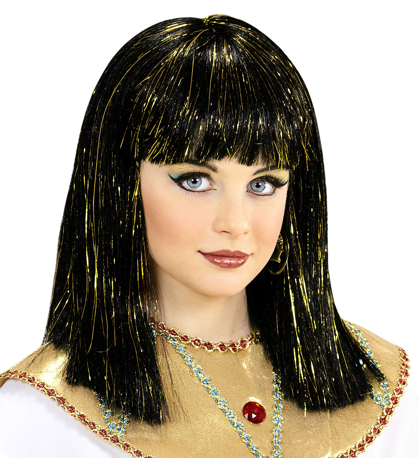Laste Cleopatra wig, black with golden shimmer threads