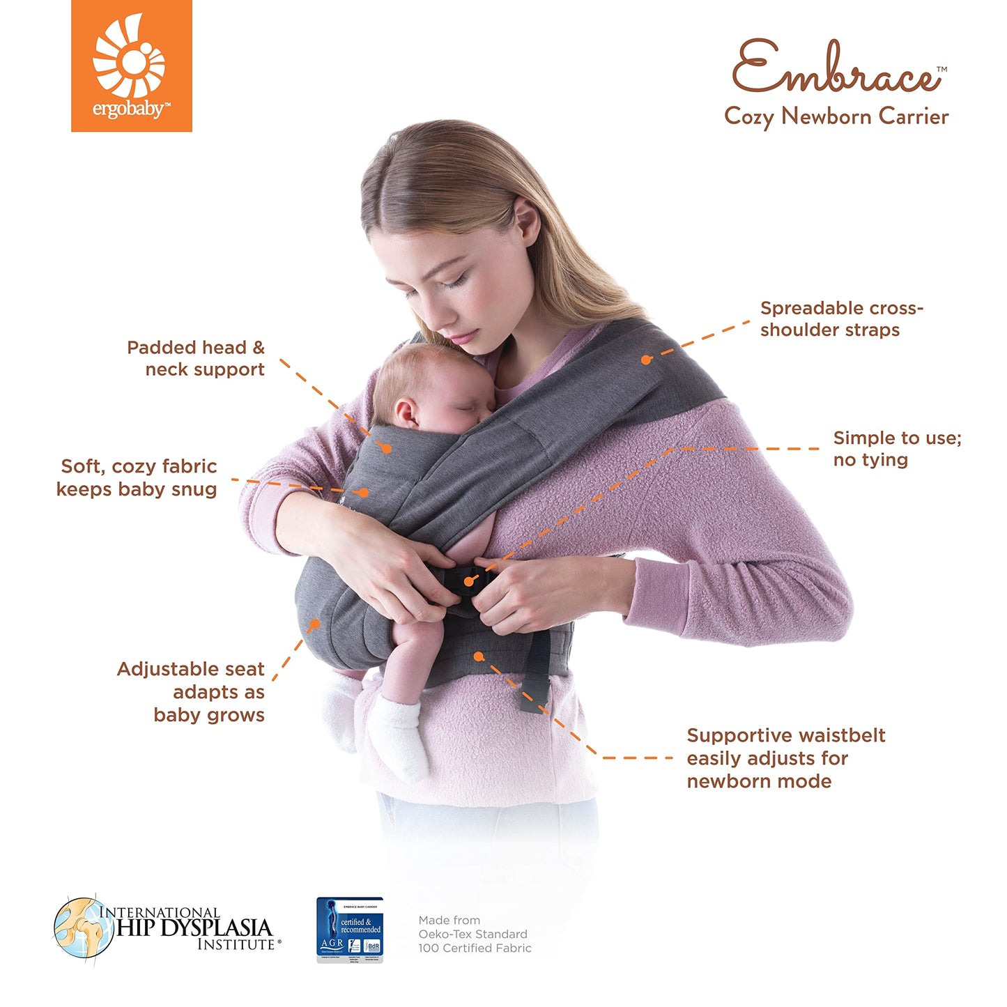 Ergobaby Embrace vastsündinu kandelina, pehme ja ergonoomiline, Oxford Blue