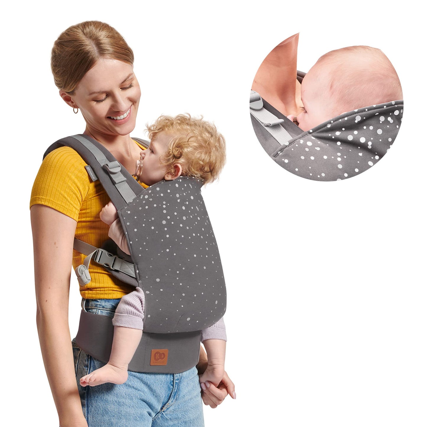 Kinderkraft NINO Confetti ergonoomiline beebikandekott, 2 kandmisviisi, hall