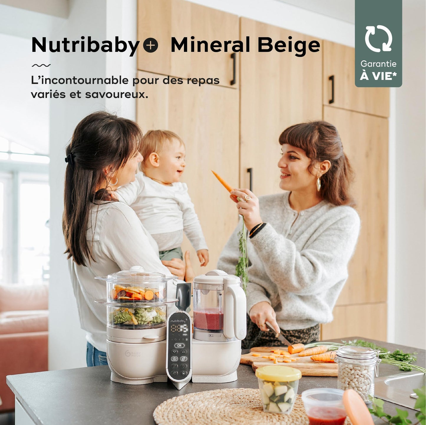 Babymoov Nutribaby(+) 6-ühes beebitoidu aurutaja ja mikser, 2.2 L, Mineral Beige