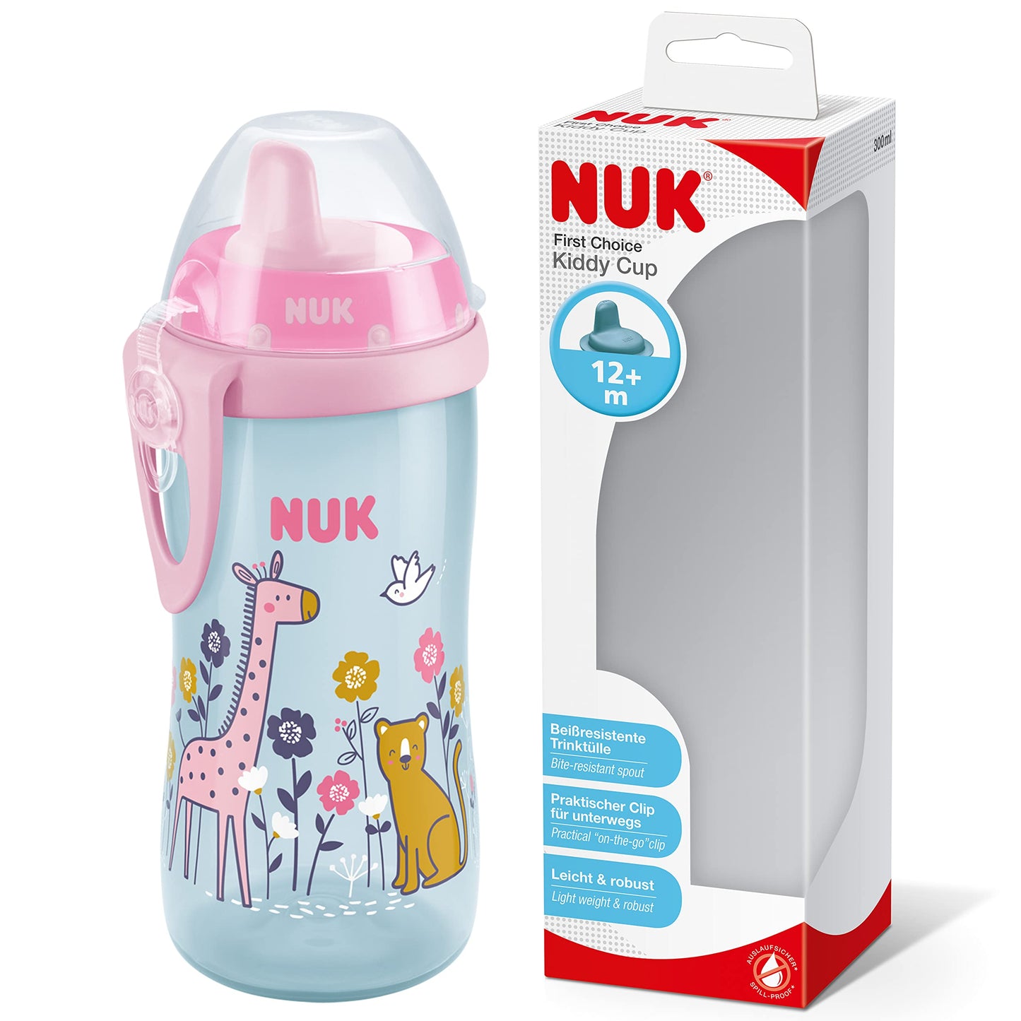NUK Kiddy Cup joogitops, 300 ml, alates 12. elukuust, roosa, tilkumiskindel