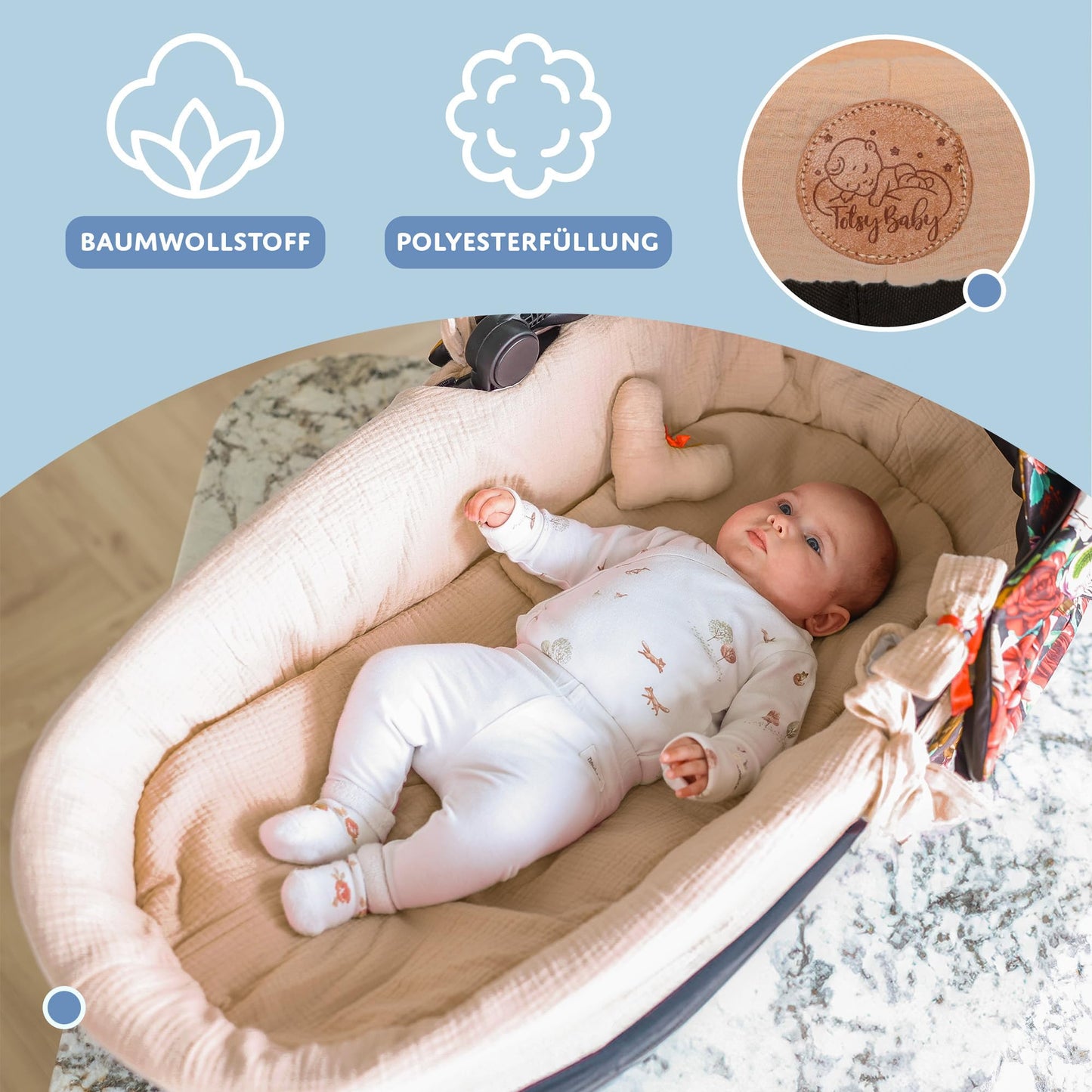 Totsy Baby musliinkangast vankrikomplekt, 3-osaline, karamellipruun