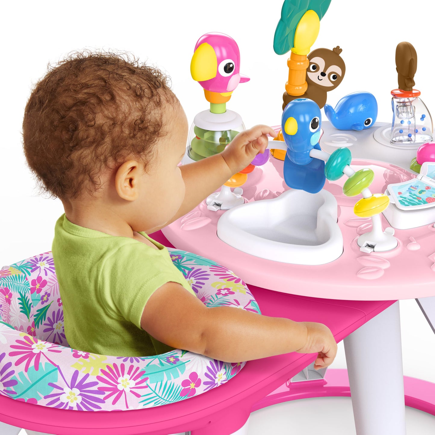 Bright Starts Around We Go Tropic Coral 2-in-1 play center and activity table, pink