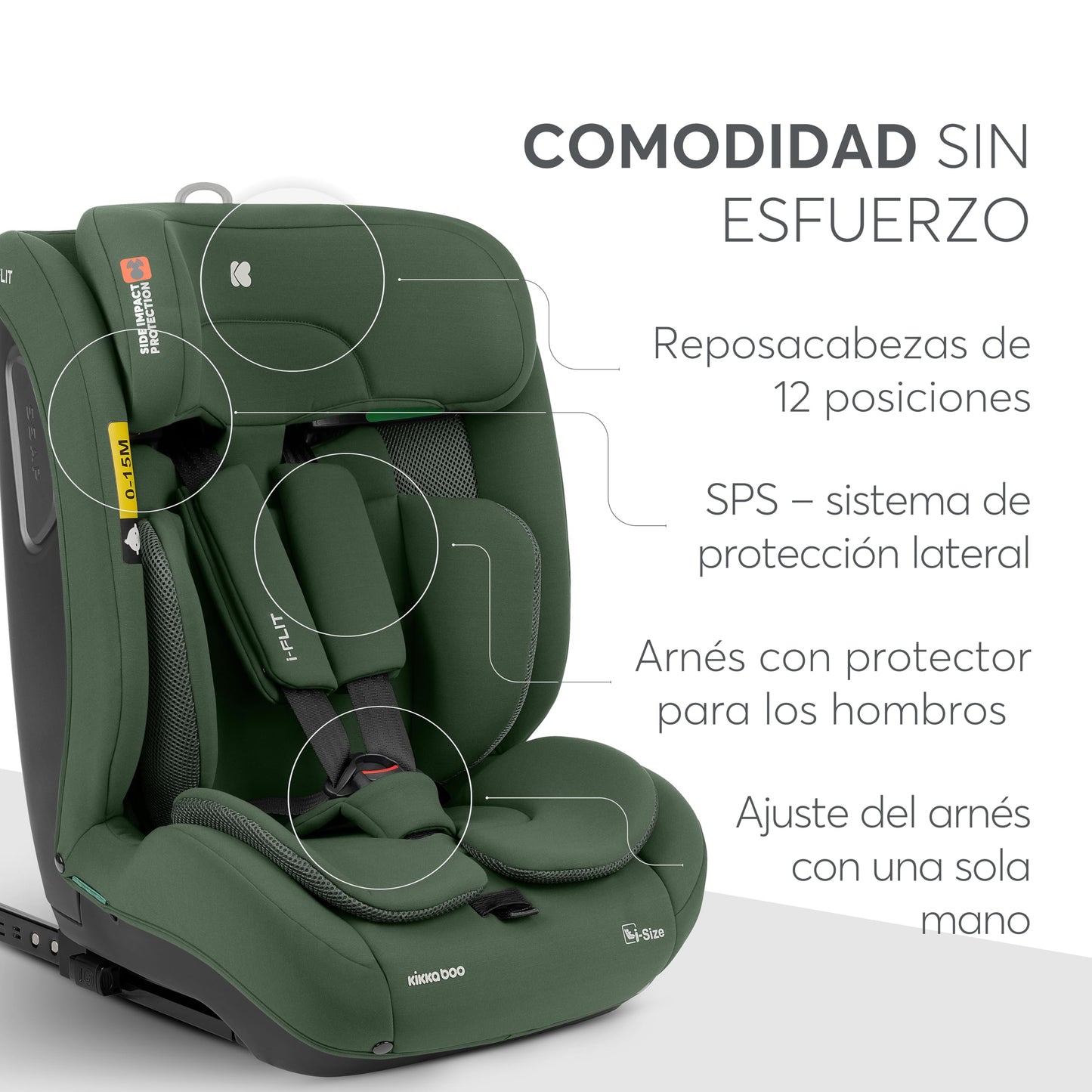 KikkaBoo i-FLIT i-Size turvatool, 76–150 cm, ISOFIX, roheline