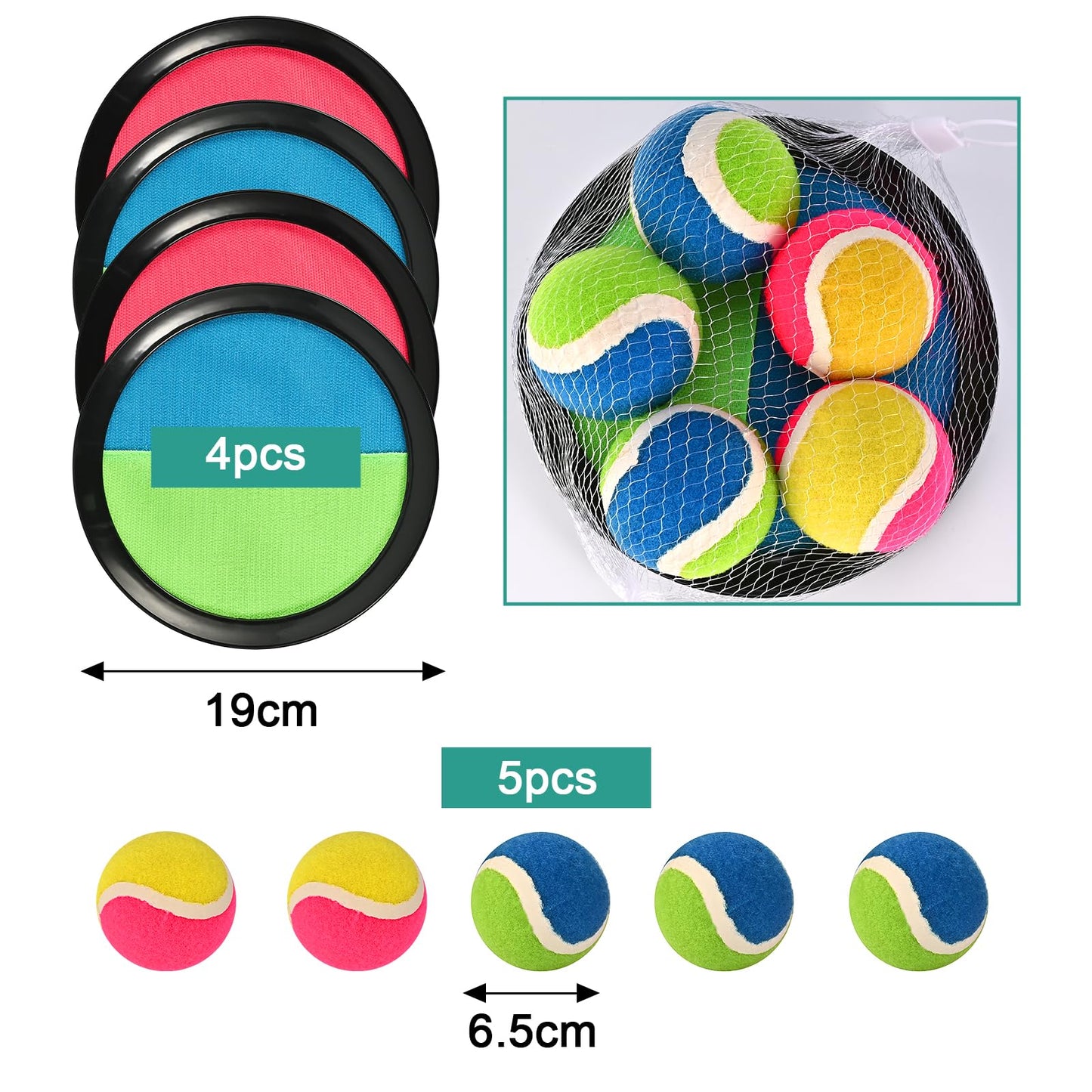 Klett ball throwing and catching game set, 4 rackets and 5 balls