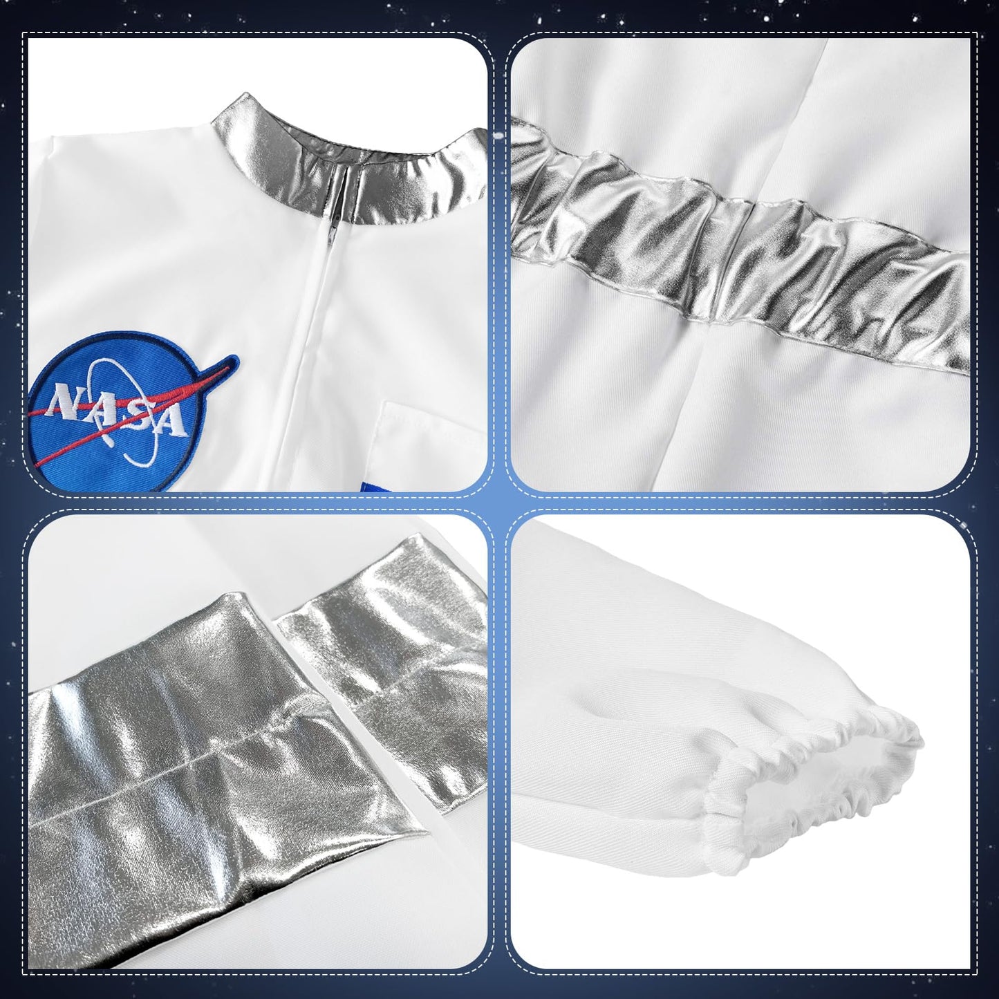 Laste astronaut costume with helmet and gloves, white, 130