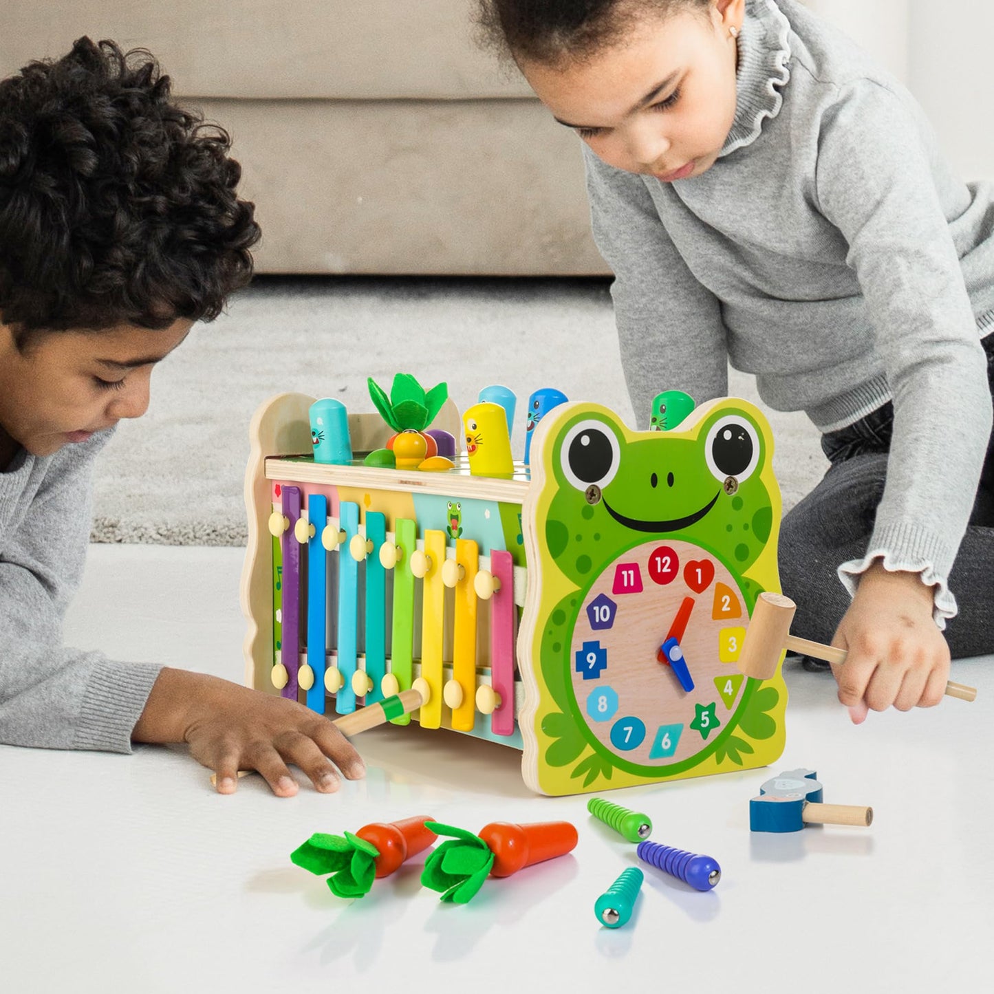 Amtreen 6-ühes Montessori puidust mänguasi, konnakujundusega arendav komplekt