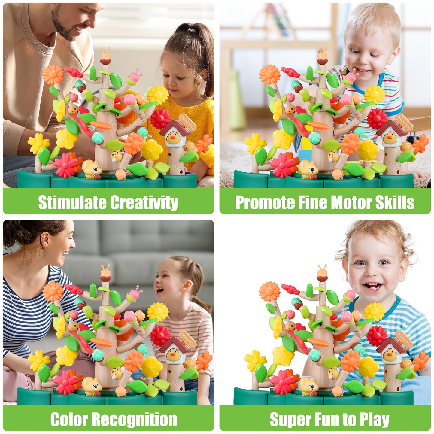 DIY flower garden construction toy, 91-piece set with storage box, 3–6 years
