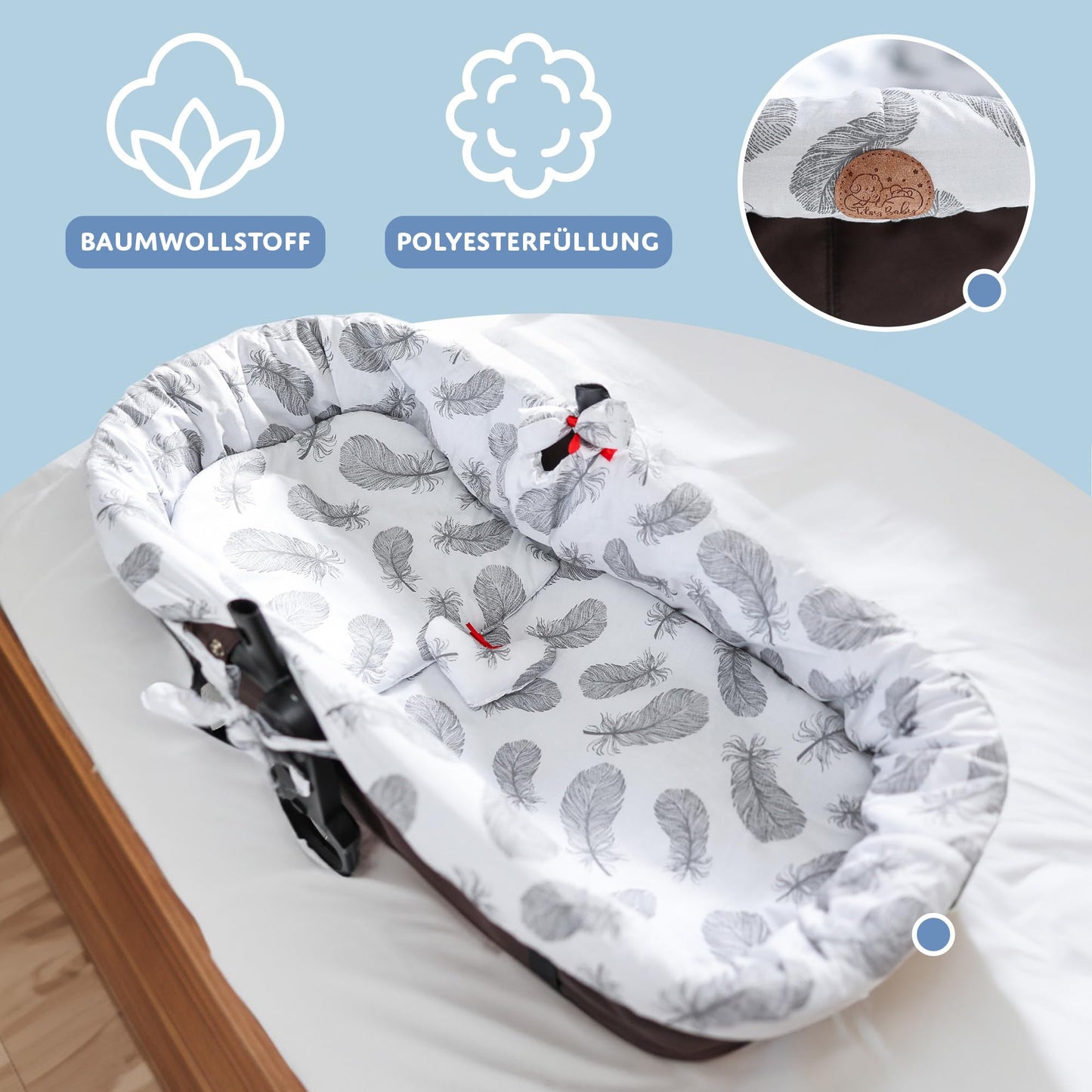 Totsy Baby vankrikorvikatte komplekt, 3-osaline, hallid suled