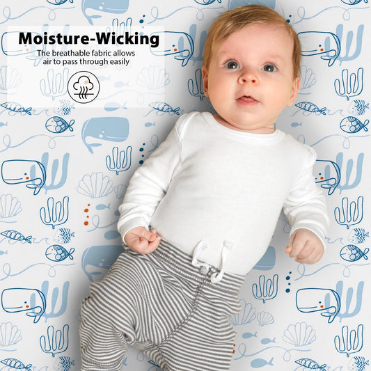 Yoofoss 2-osaline beebivoodi aluslinade komplekt, 70 × 140 cm, sinine merihobukeste mustriga