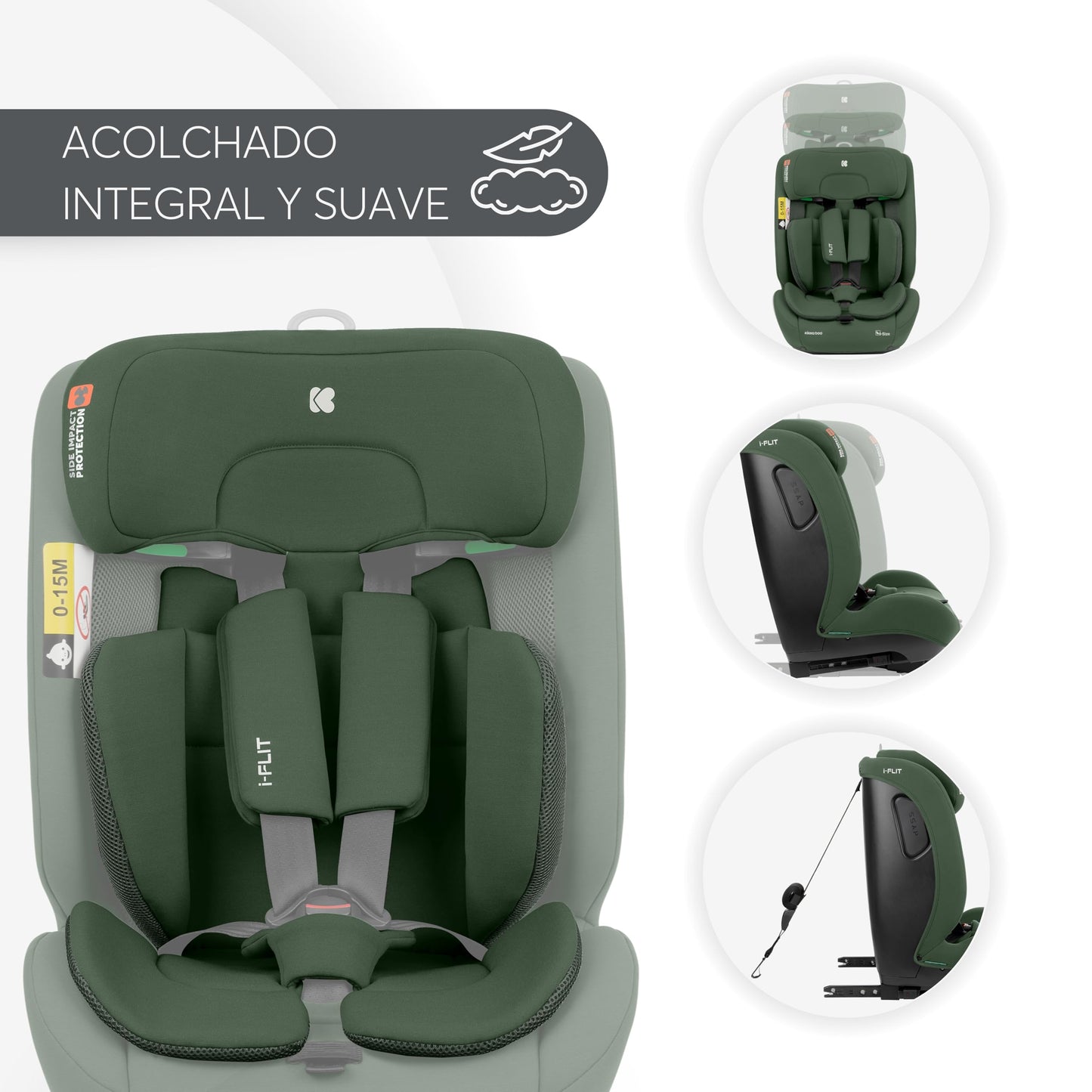 KikkaBoo i-FLIT i-Size turvatool, 76–150 cm, ISOFIX, roheline