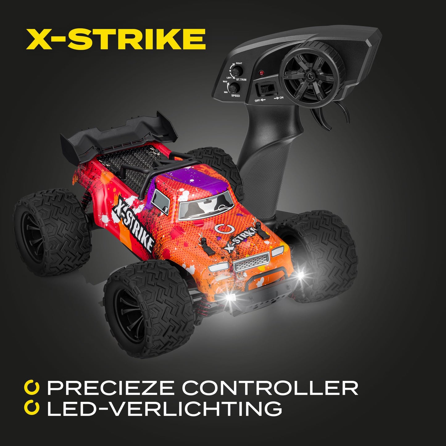 Overmax X-Strike puldiauto – 45 km/h, 4WD, LED-tuled, 2 akuga komplekt