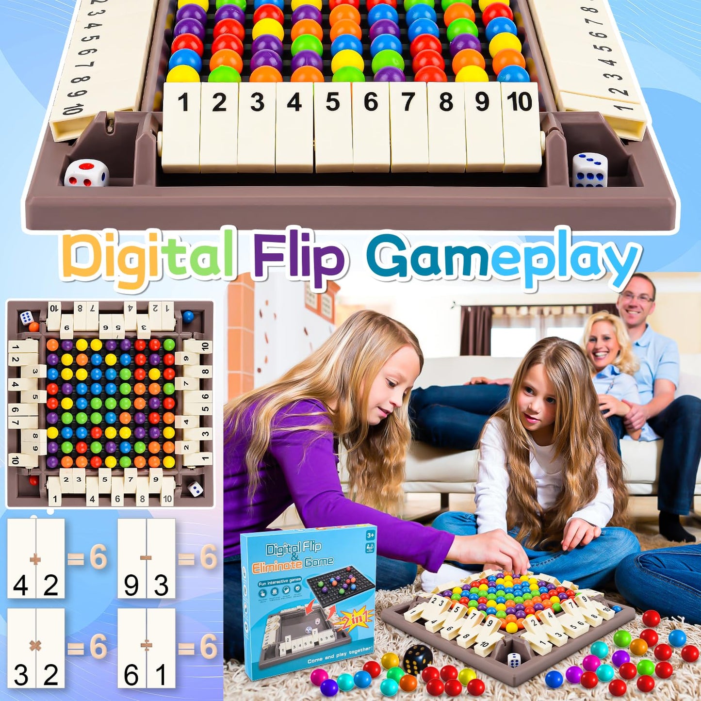 Yizemay 2-in-1 board game “Shut The Box” and rainbow beads game