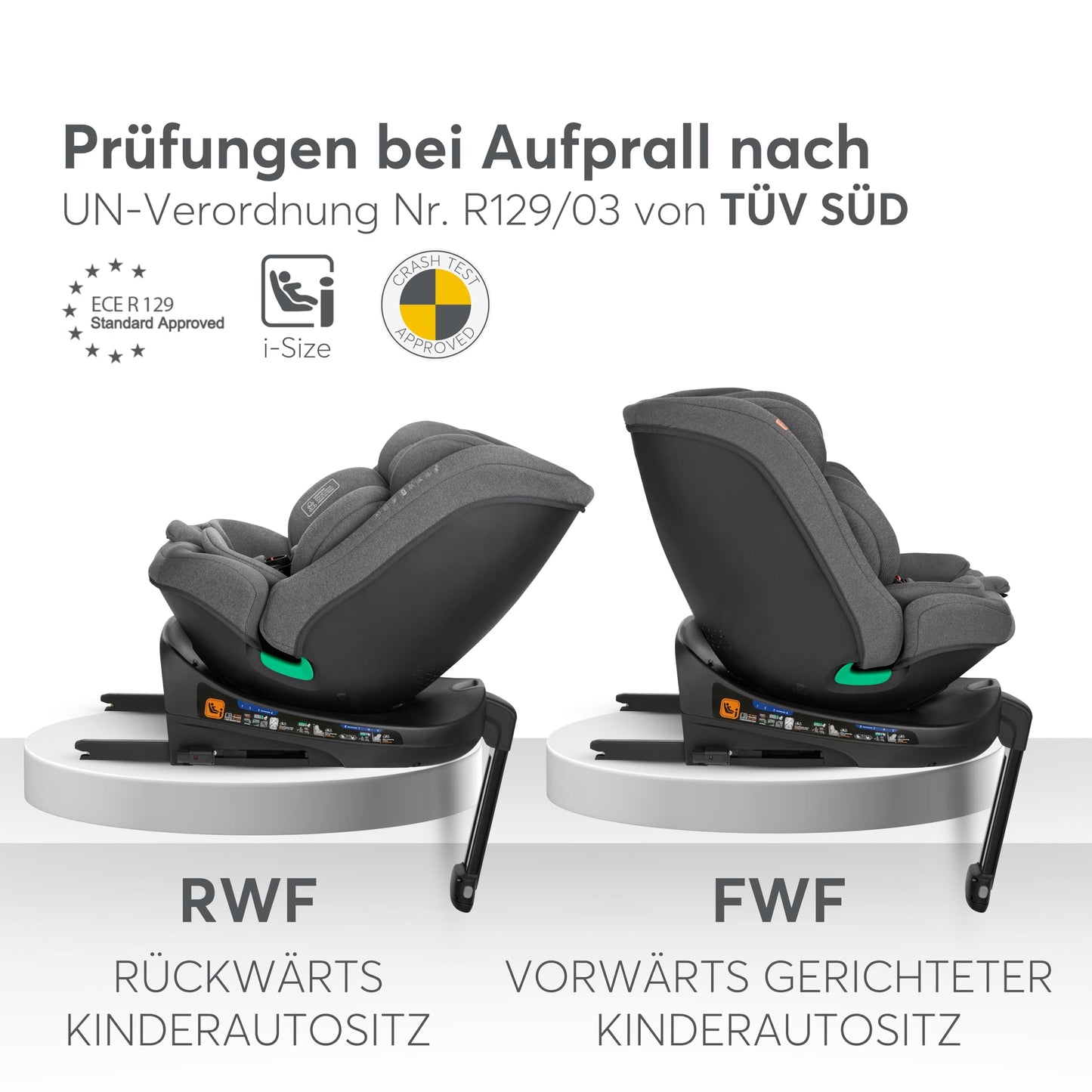 KikkaBoo i-SECURE 360° rotating car seat 0–36 kg / 40–150 cm, dark grey