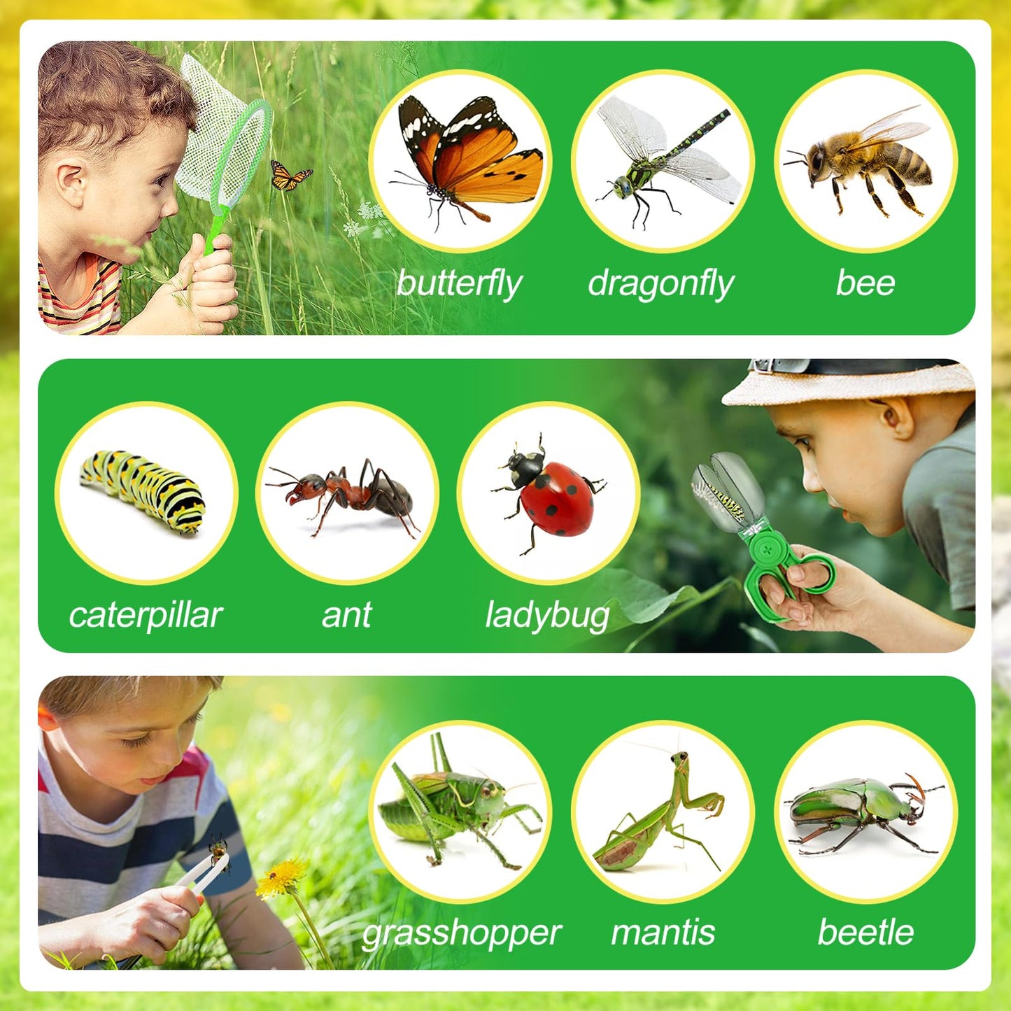 Biubee putukapüüdmise komplekt lastele, 2 komplekti, 8 osa