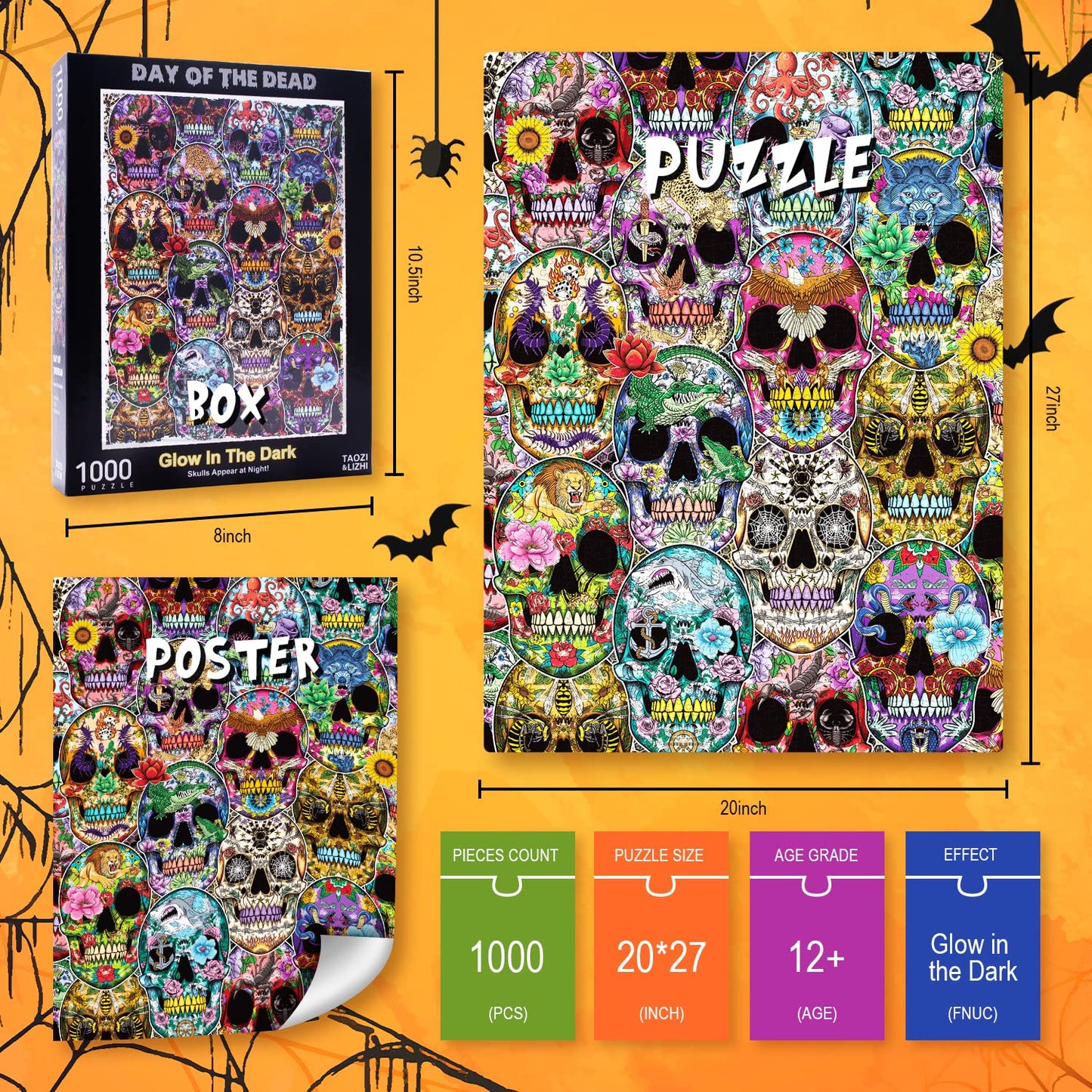 TAOZI&LIZHI 1000-tükiline pusle „Day of the Dead“ helendava efektiga