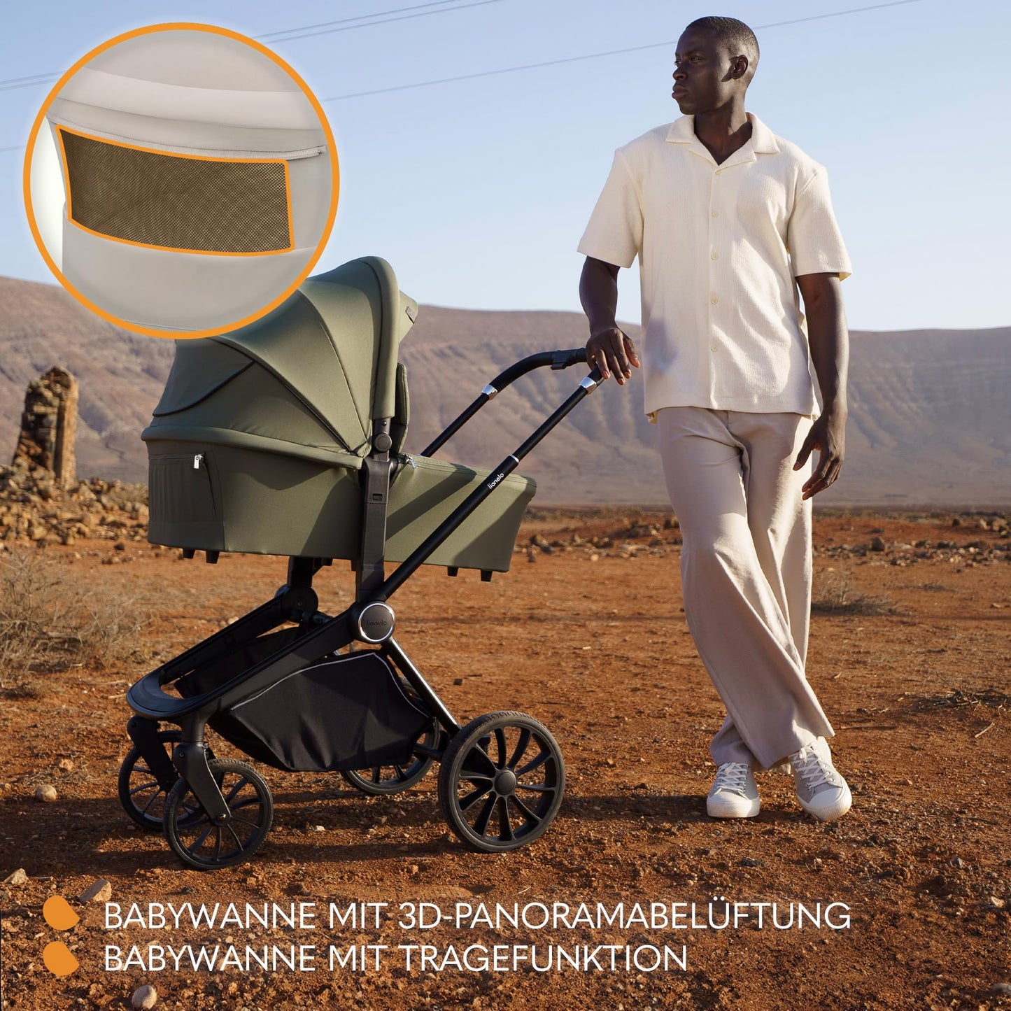 Lionelo Mika Plus 3-ühes lapsevanker (vanker, häll, turvahäll), Beige Sand