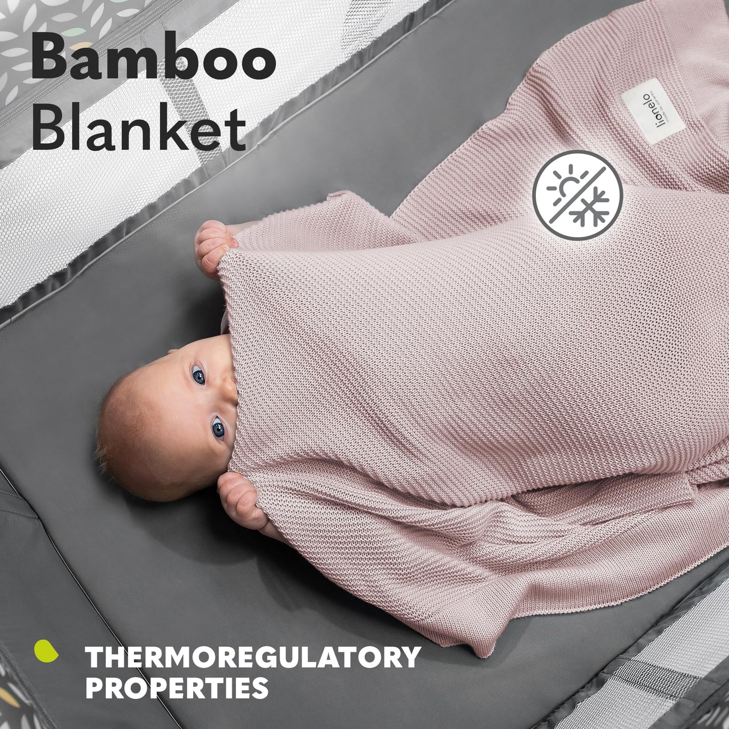 Lionelo bambusest beebitekk 100×75 cm, 100% puuvill, antibakteriaalne ja hüpoallergeenne, roosa