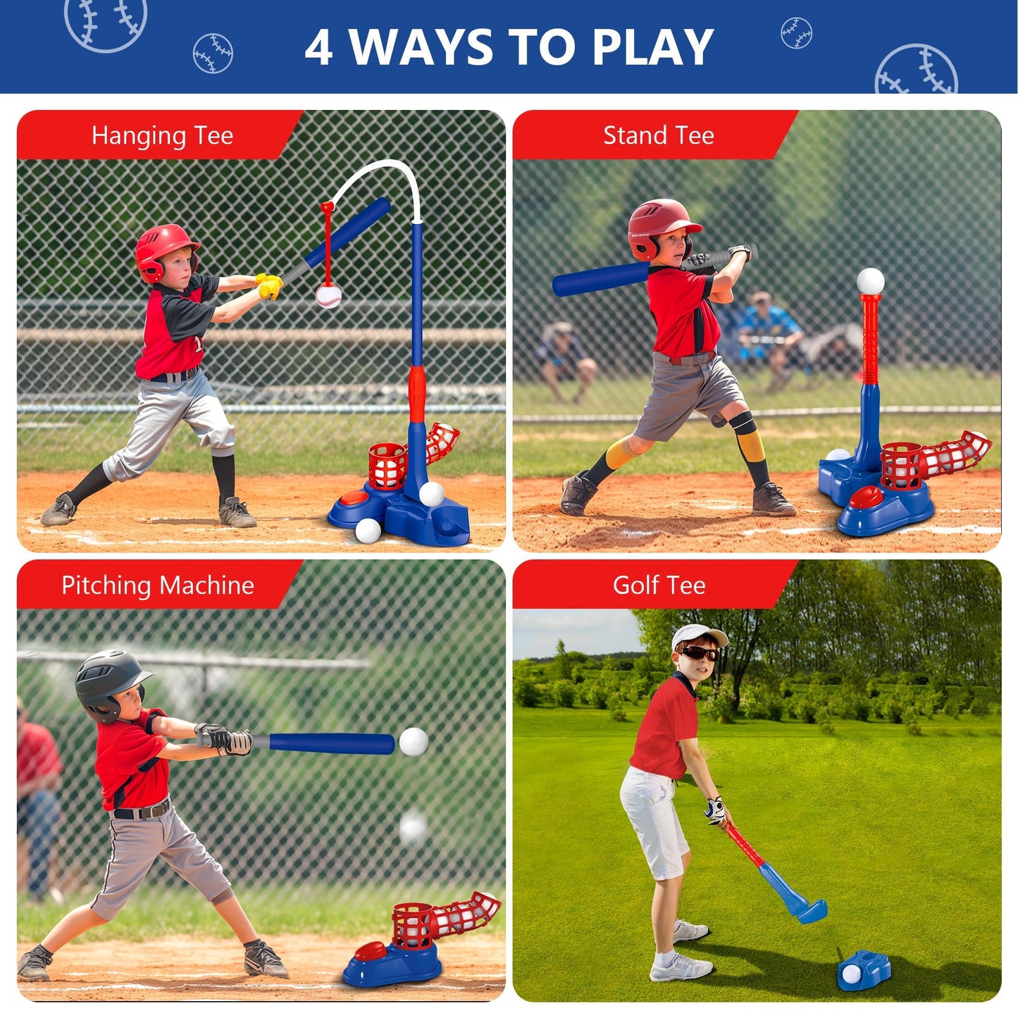 SKERITO laste pesapallikomplekt 4-ühes (T-Ball), sinine, 3–7 a