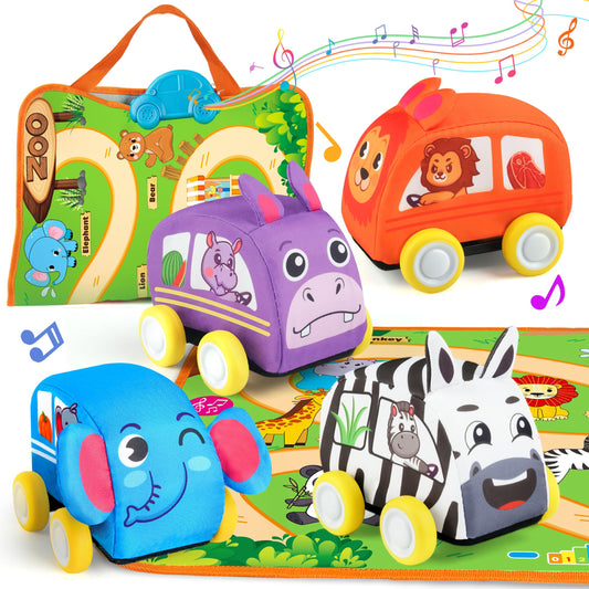 Vanmor baby ride-on car set with animal-shaped cars and music mat, 12+ months