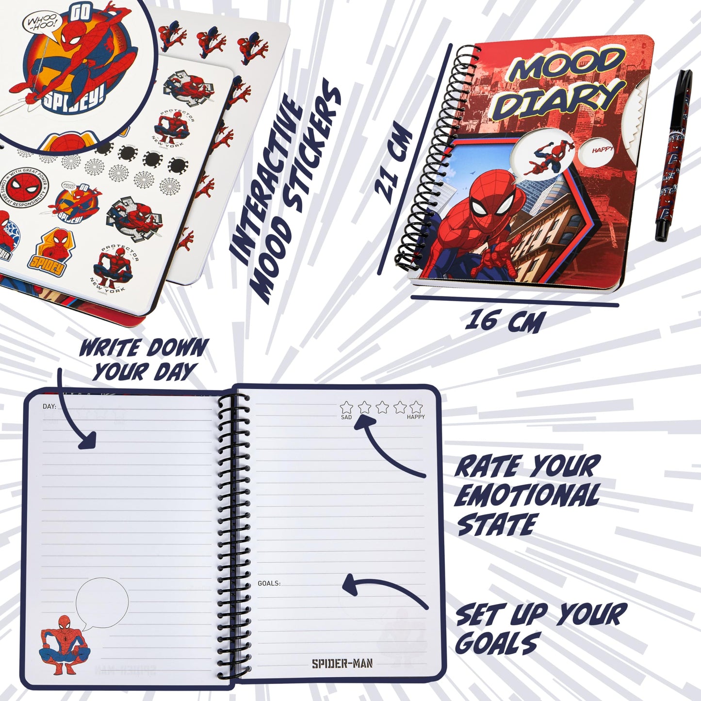 Marvel Spiderman emotion diary with stickers, 82 pages