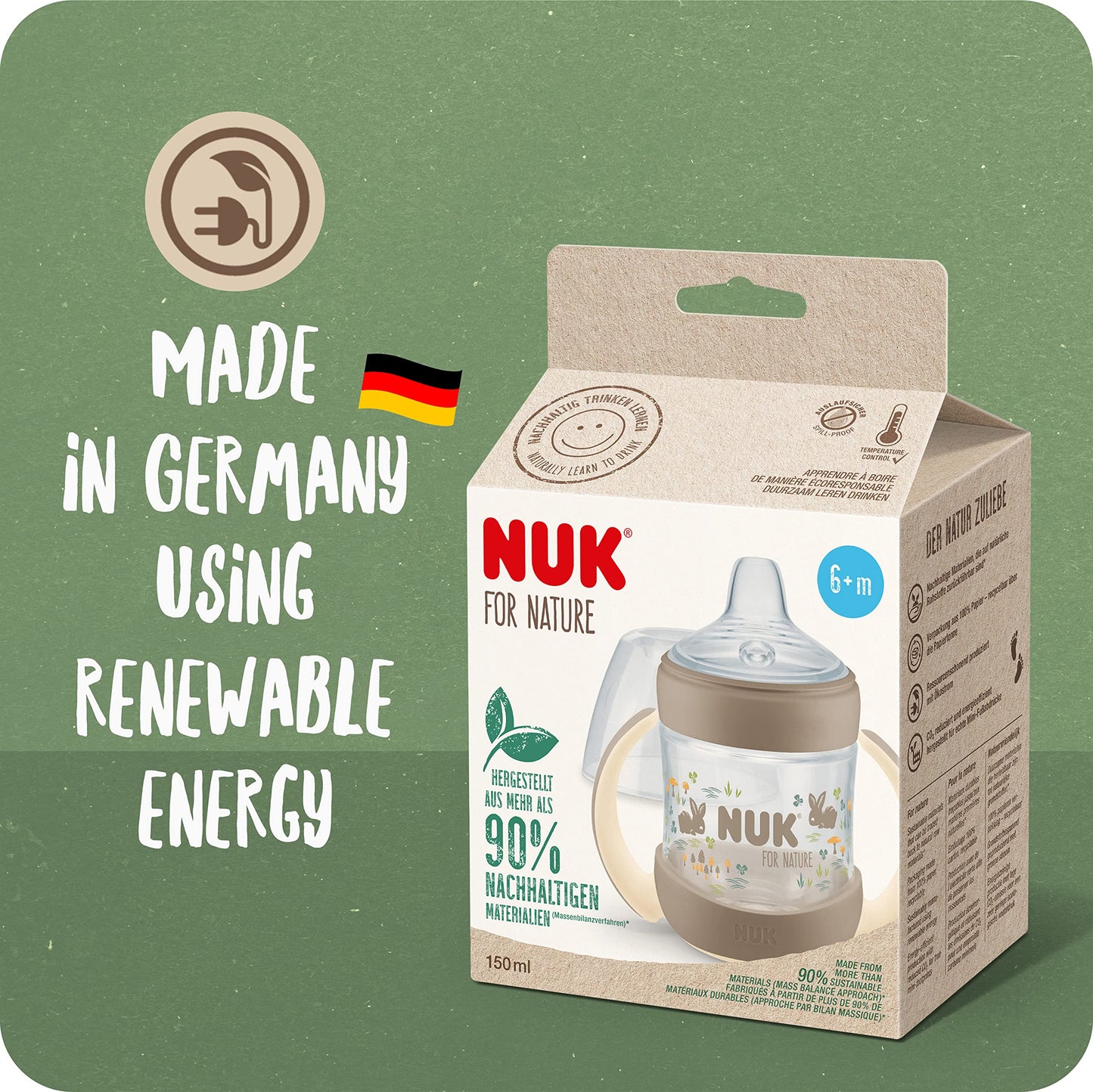 NUK for Nature joogitops 150 ml, 6–18 kuud, lekkekindel, temp.indikaatoriga, beez