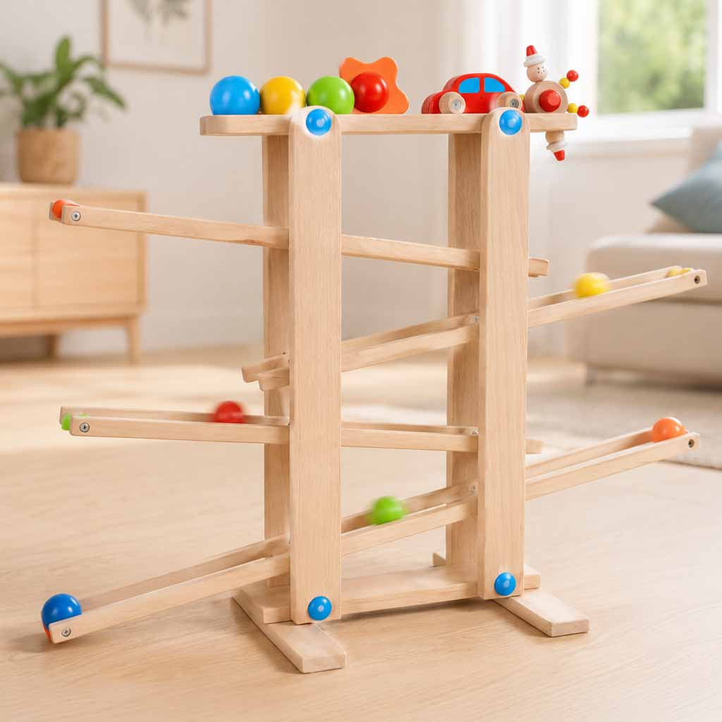 Puidust Montessori kuulirada XXL auto ja 4 kuuliga (alates 3. eluaastast)