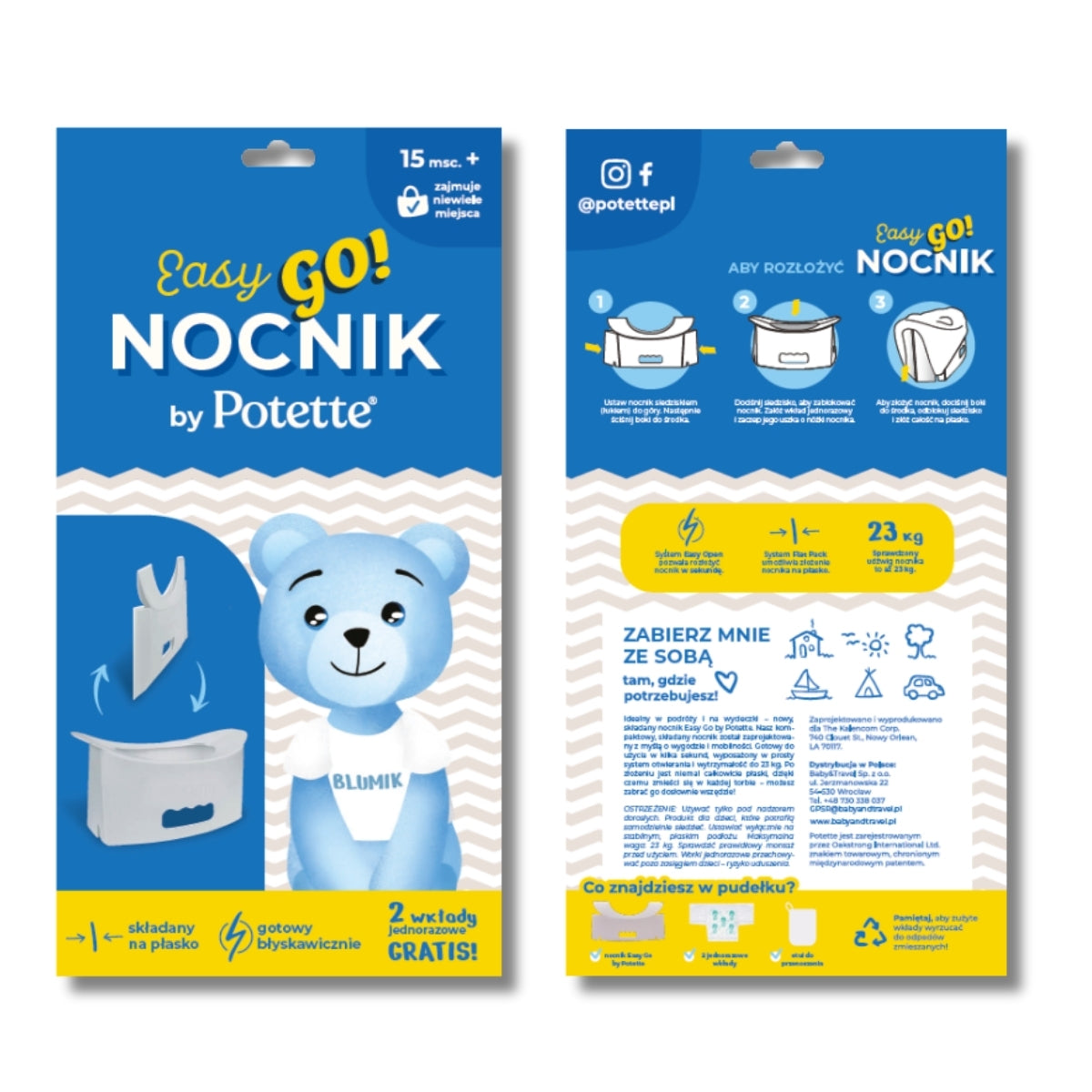 Potette EasyGo kokkupandav reisipott, helehall, 2 ühekordse potikotiga (15+ kuud)