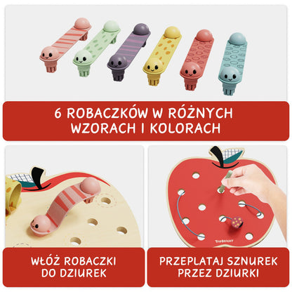 Topbright Apple Worms puidust õun ja ussikesed, peenmotoorika mänguasi (18+ kuud)