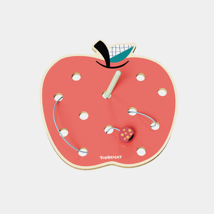 Topbright Apple Worms puidust õun ja ussikesed, peenmotoorika mänguasi (18+ kuud)