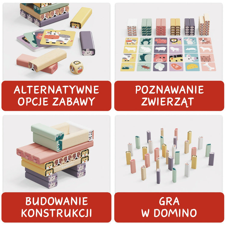 Topbright Wobble Tower puidust osavusmäng, vankuv torn 51 loomaklotsiga (3+)