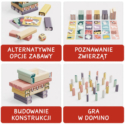 Topbright Wobble Tower puidust osavusmäng, vankuv torn 51 loomaklotsiga (3+)