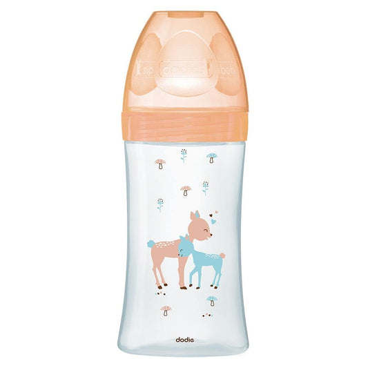 Dodie Sensation+ klaaspudel 270 ml, 0–6 kuud, anti-koolik, lameda silikoonlutiga