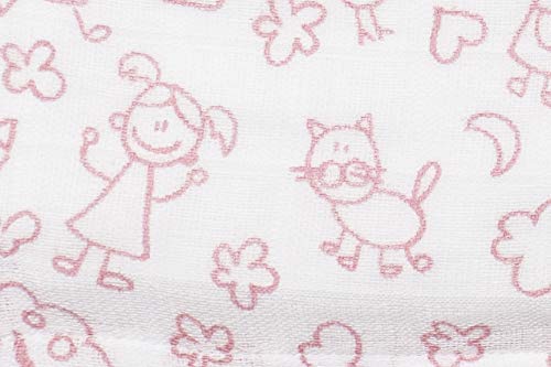 Ti TIN 100% puuvillane musliintekk “Children” mustriga, 120 × 120 cm, roosa