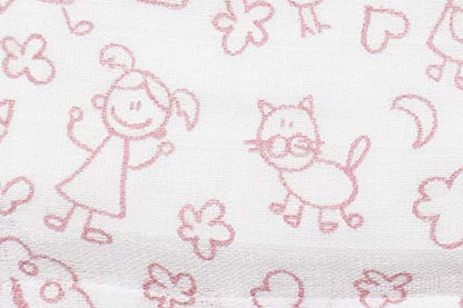 Ti TIN 100% puuvillane musliintekk “Children” mustriga, 120 × 120 cm, roosa