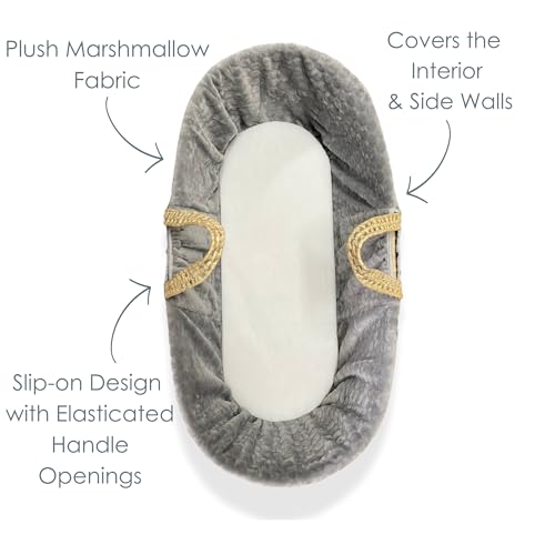 Clair de Lune “Marshmallow” varuvooder palmi- ja vitstest beebikorvile, 104 × 72 cm, hall