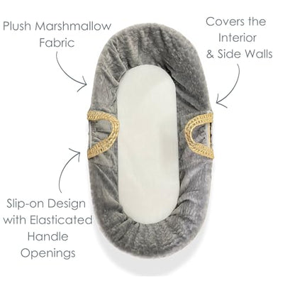 Clair de Lune “Marshmallow” varuvooder palmi- ja vitstest beebikorvile, 104 × 72 cm, hall