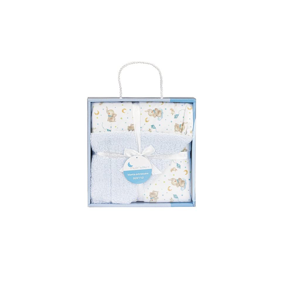 Interbaby beebitekk 80 × 110 cm – elevandi mustriga, sinine