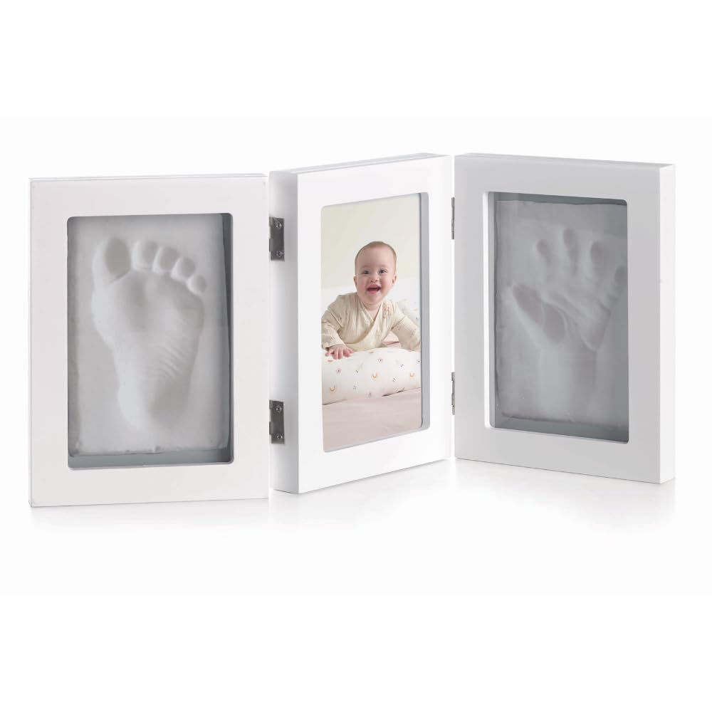 Jané valge beebi käe- ja jalajälje fotoraam modelleerimissaviga