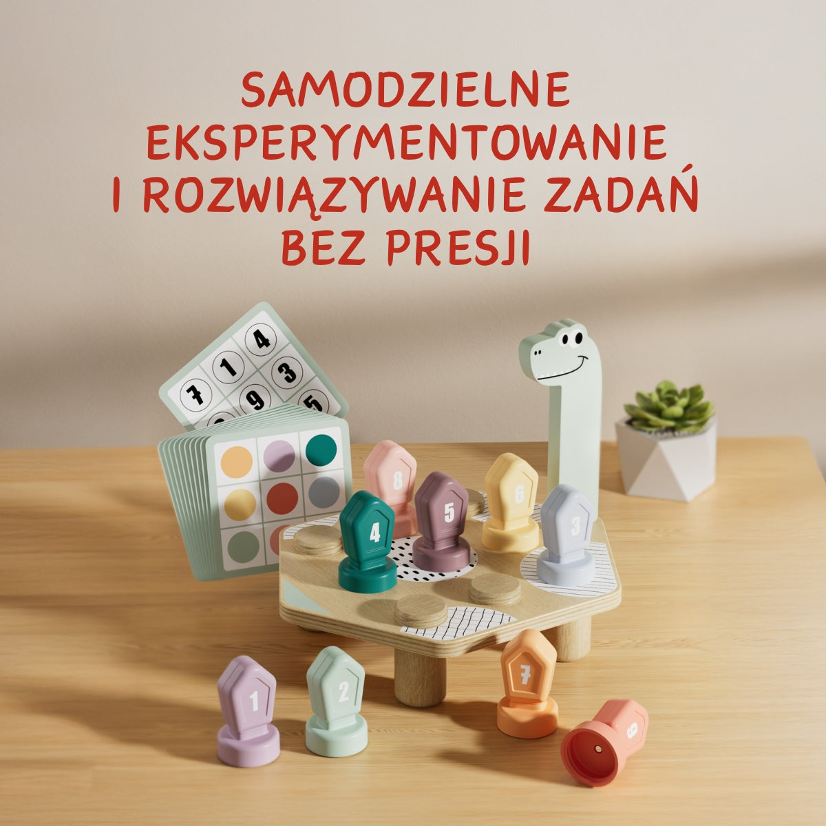 Topbright Happy Dino Twist puidust dinosaurus, värvide ja numbrite õppemäng keeratavate klotsidega (3+)