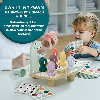 Topbright Happy Dino Twist puidust dinosaurus, värvide ja numbrite õppemäng keeratavate klotsidega (3+)