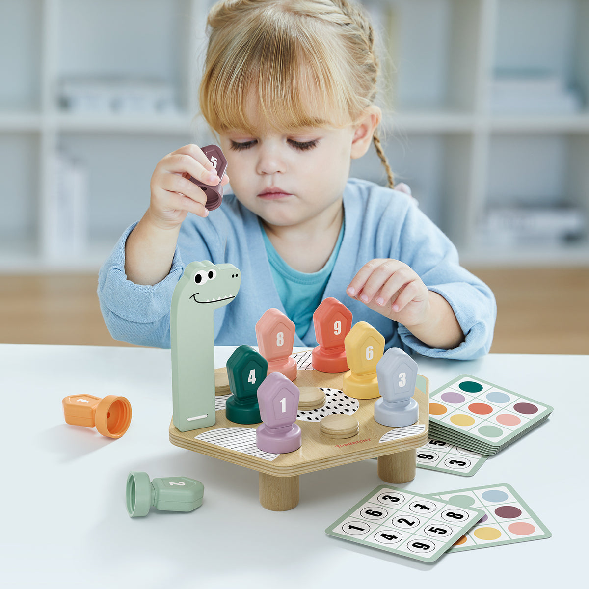 Topbright Happy Dino Twist puidust dinosaurus, värvide ja numbrite õppemäng keeratavate klotsidega (3+)